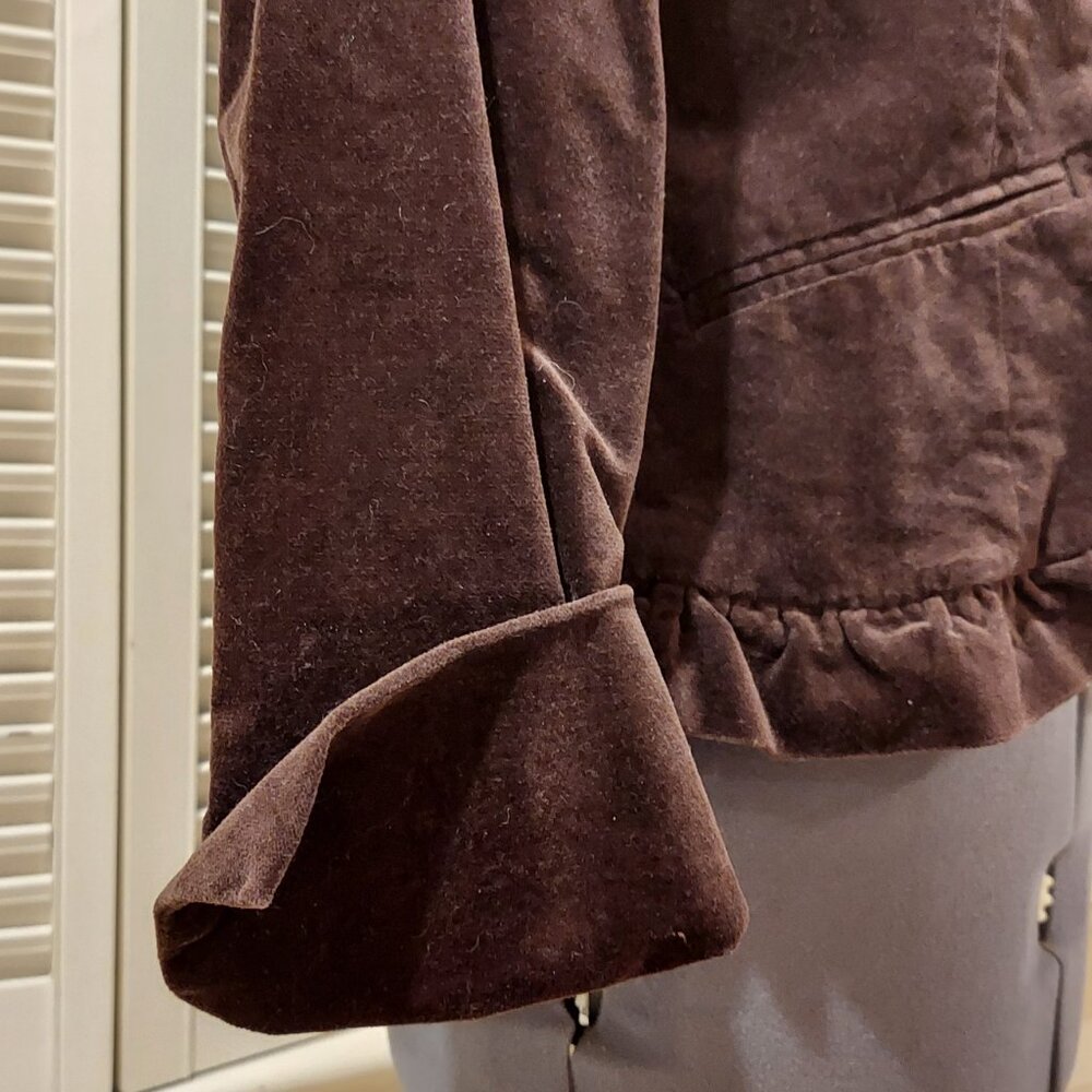 Vintage Dark Brown Velour Ruffled Jacket by Think Tank Size M * NWOT - Picture 3 of 8